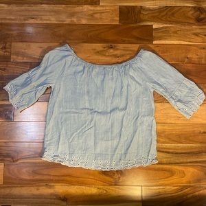 Light blue off the shoulder top